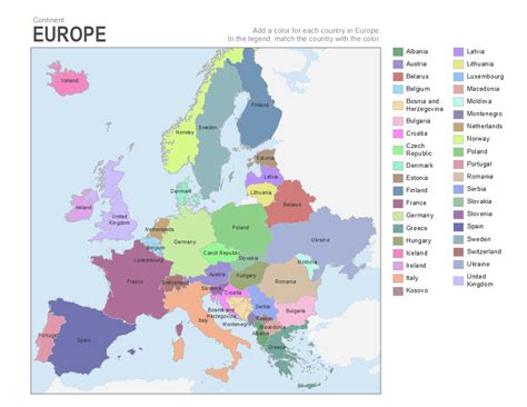 Free Labeled Europe Map With Countries And Capital Blank World Map In