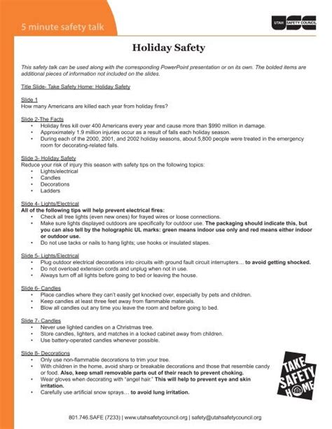 5 Minute Safety Talks Printable