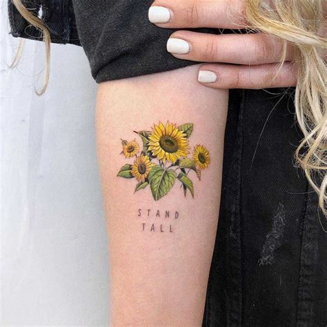 Sunflowers And A Phrase ‘stand Tall Tattoo By Eden Kozo Inked On The