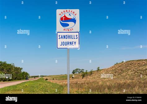 Nebraska Sandhills Journey Hwy 2 Scenic Byway Road Sign Stock Photo