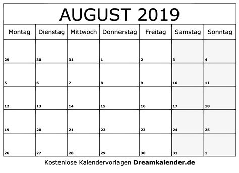 Übersicht der kalenderwochen im august. Kalender August 2019
