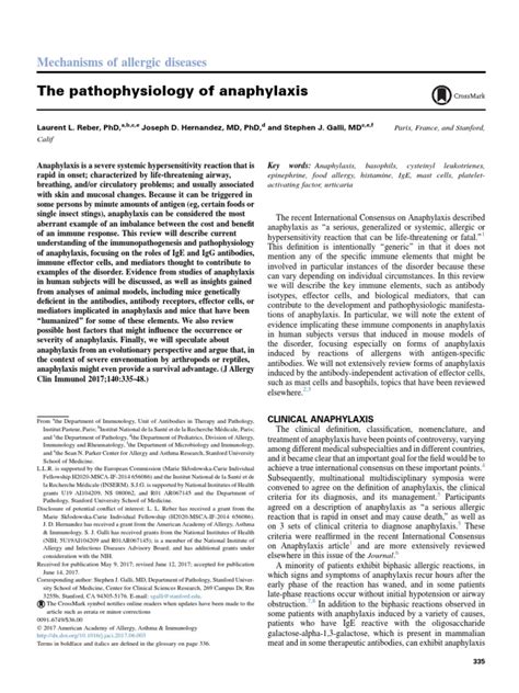 The Pathophysiology Of Anaphylaxis Mechanisms Of Allergic Diseases
