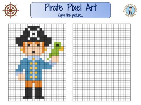 Retrouvez tous nos modèles de dessin pixel art : Pirate Pixel Art - Treasure hunt 4 Kids - Free games