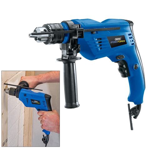Draper 500w Variable Speed Hammer Drill Adjustable Side Handle And Depth