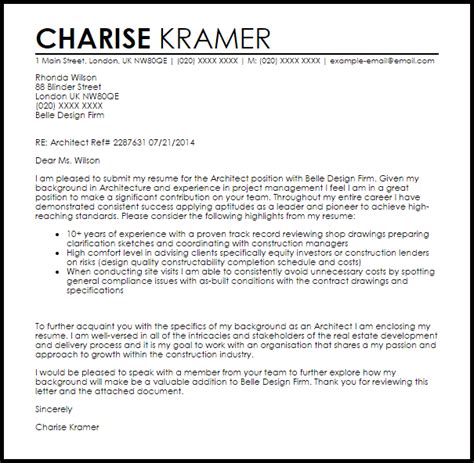 Write a slightly different cover letter for each position that you are applying for. Architect Cover Letter Sample | Cover Letter Templates ...
