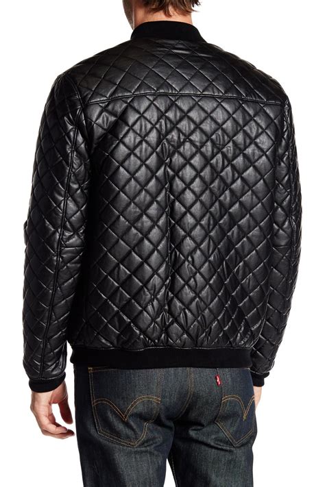Levis Faux Leather Diamond Quilted Puffer Bomber Jacket In Black For