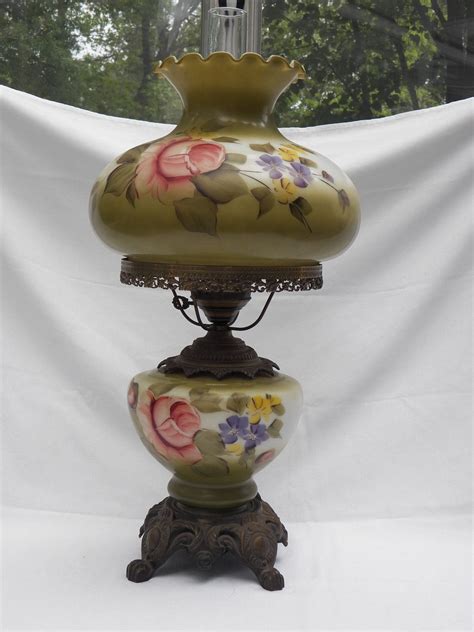 Vintage Glass Hand Painted Table Lamp by ...