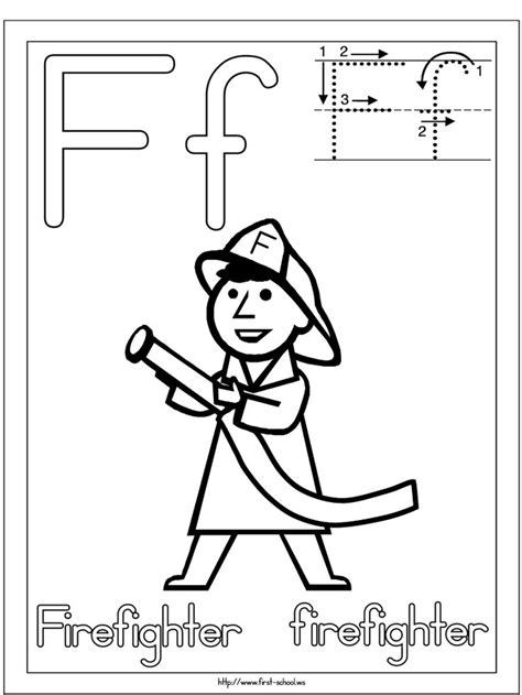 Select one of 1000 printable coloring pages of the category educational. Firefighter coloring page for F week. | Firefighter ...