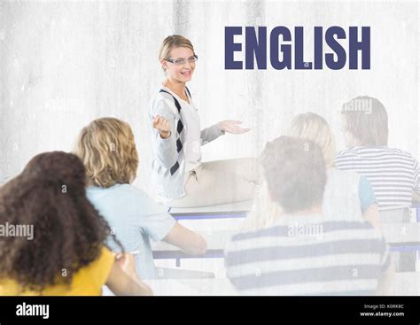 Digital Composite Of English Text And Teacher With Class Stock Photo