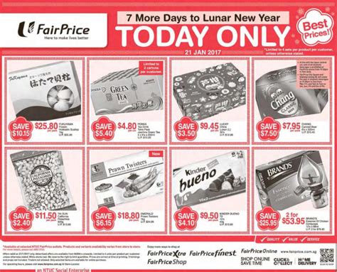 The company offers wet and dry merchandise, including fresh and chilled goods (such as. Get ready for CNY with one-day offers from major supermarkets including FairPrice, Giant and ...