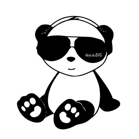 Cute Cool Panda With Headphone And Sunglasses Clip Art Stencil Etsy