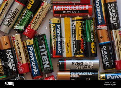 Selection Of Used Aa Batteries Different Makes Brands Manufacturers