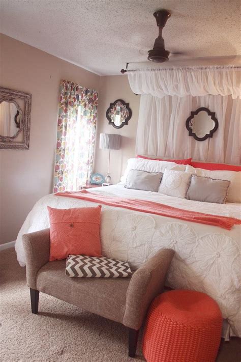 King size canopy bedroom sets usually range from three to eight and can be found for almost every budget and style. curtain canopy, coral, white comforter, grey & chevron ...