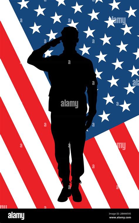 Soldiers Silhouette Saluting The Usa Flag For Memorial Day Or Veterans