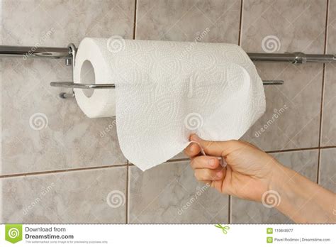 Woman Hand With Paper Towel Stock Image Image Of Toilet Woman 119848977