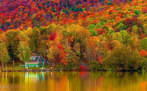 House On Autumn Lake Hd Wallpaper Background Image 1920x1200