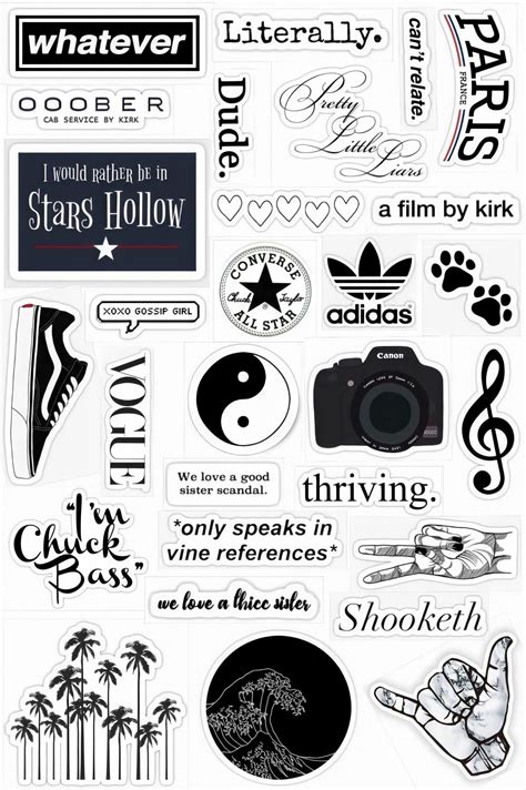 60 Aesthetic Stickers Printable Black And White - Caca Doresde