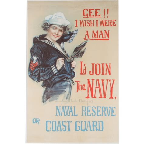 Lot Ww1 Poster Gee I Wish I Were A Man Id Join The Navy Howard