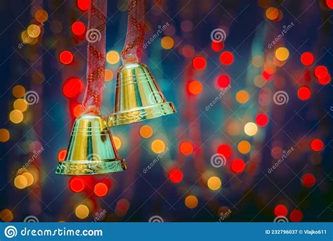 Christmas Golden Bells Bokeh Background Stock Image Image Of Light
