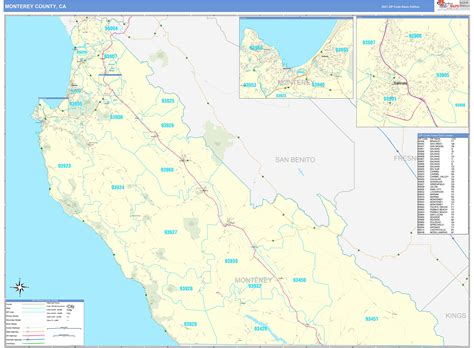 Monterey County Ca Zip Code Wall Map Basic Style By Marketmaps Mapsales