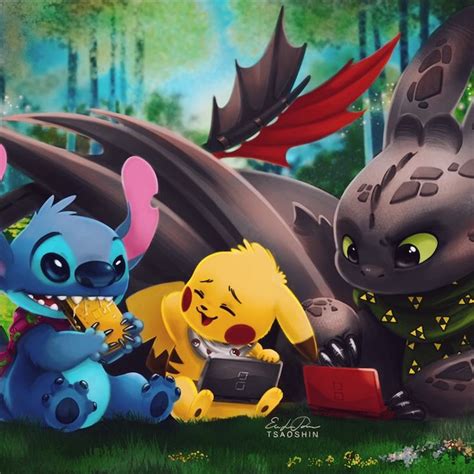 Recolor Stitch And Pikachu Cute Disney Drawings Cute Disney Wallpaper