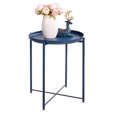 Navy blue round coffee table. HollyHOME Tray Metal End Table, Sofa Table Small Round ...