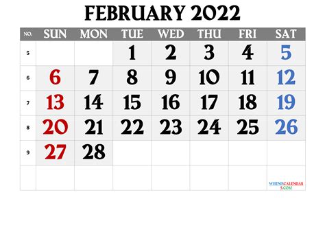 Free Printable February 2022 Calendar Pdf And Png Printable Images