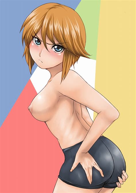 Cholesenel Puru Two Gundam Gundam Zz 1girl Ass Ass Grab Bike Shorts Blue Eyes Breasts