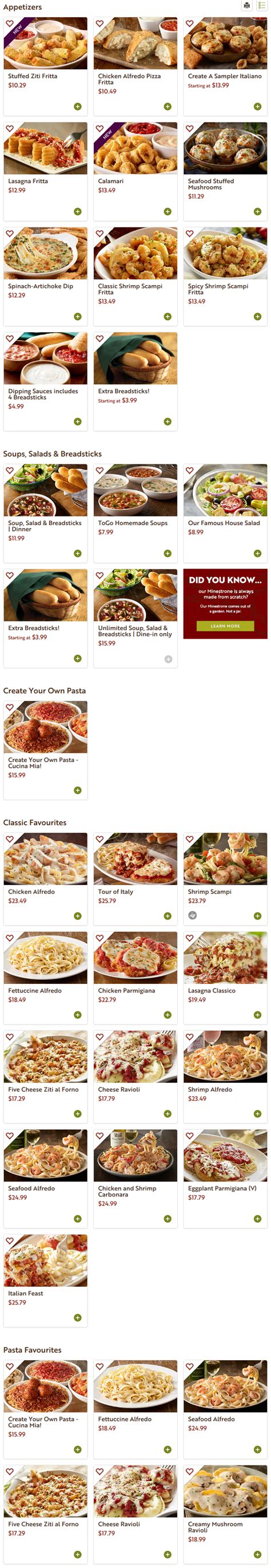 Press alt + / to open this menu. Olive Garden Menu Canada