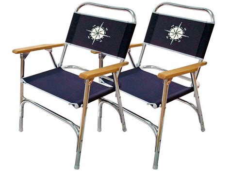 Marine Folding Deck Chair For Boat Anodized Aluminum Navy Blue Set