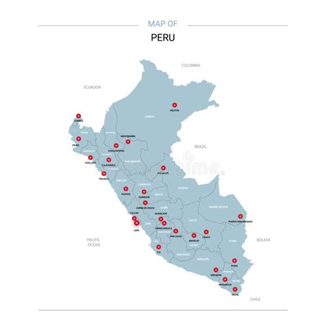 Mapa De Perú Con Regiones Y Sus Capitales Ilustración Del Vector