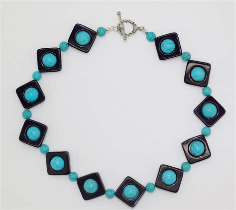 Black Onyx And Turquoise Sterling Silver Handmade Statement Necklace Etsy
