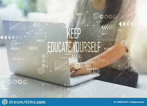 Keep Educate Yourself With Woman Using Laptop Stock Image