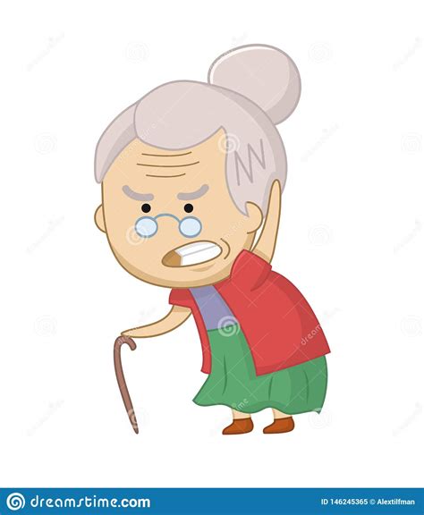 Vector Illustration Of Angry Old Woman Character Funny Grumpy