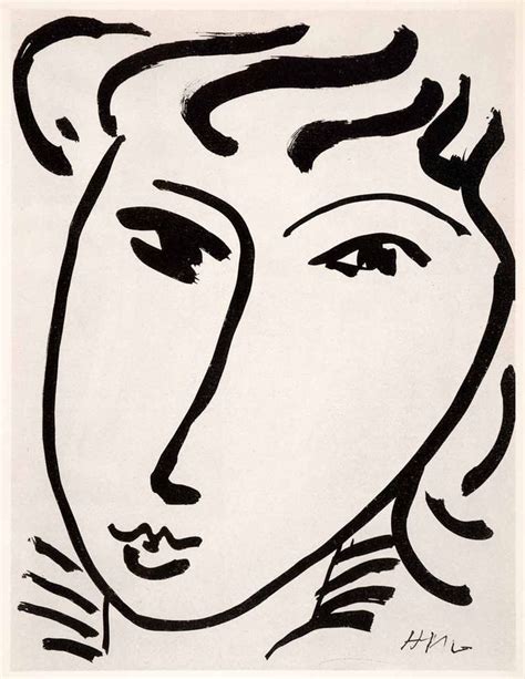 Photolithograph Henri Matisse Woman Face Portrait Chinese Ink Modern XDB Period Paper
