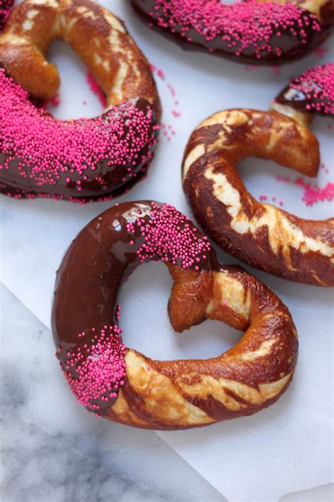 Let sit for 5 minutes until it starts to foam. Heart Shaped Chocolate Dipped Soft Pretzels - Baker by Nature