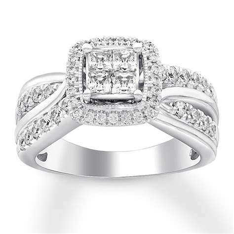 Princess Cutround Diamond Engagement Ring 1 Ct Tw 14k Gold Halo