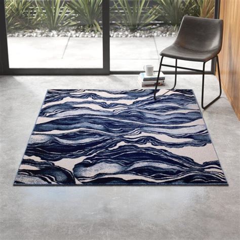 Cretys Abstract Navy Bluewhite Area Rug And Reviews Allmodern White