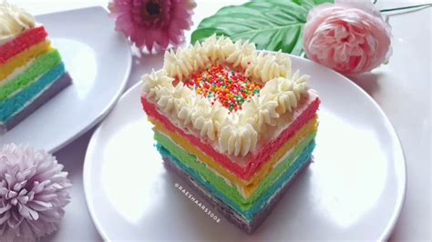 Resep Rainbow Cake Tanpa Mixer Tanpa Oven And Takaran Sendok Youtube