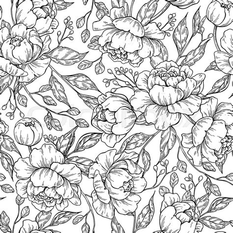 Peony Flower Seamless Pattern Drawing Stock Vector Colourbox