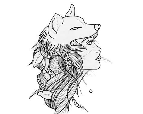 Girl With Wolfskin Wolf Girl Tattoos Face Sketch Wolf Tattoos