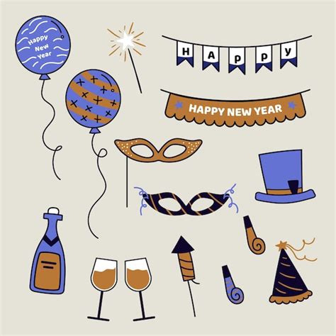 Free Vector Hand Drawn New Year Party Item Collection