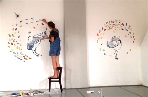 Online yoga videos with doyogawithme.com. Dancing Cranes on the wall in yoga Studio Hillegersberg ...