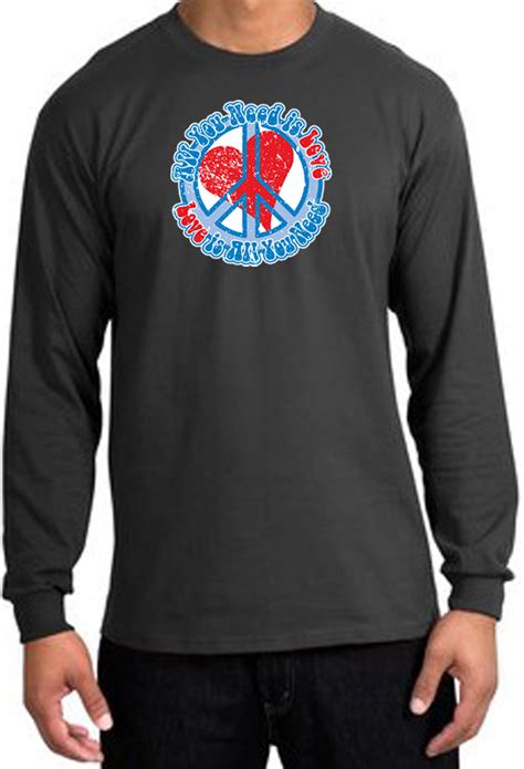 Peace Sign Shirt All You Need Is Love Long Sleeve Shirt Charcoal All