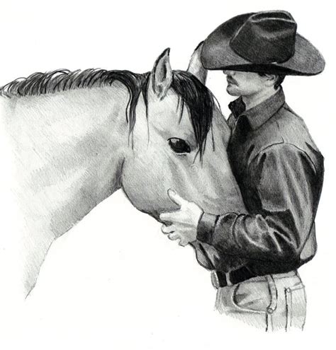 Illustrazione Di Matita Del Cowboy Sul Cavallo Illustrazione di Stock
