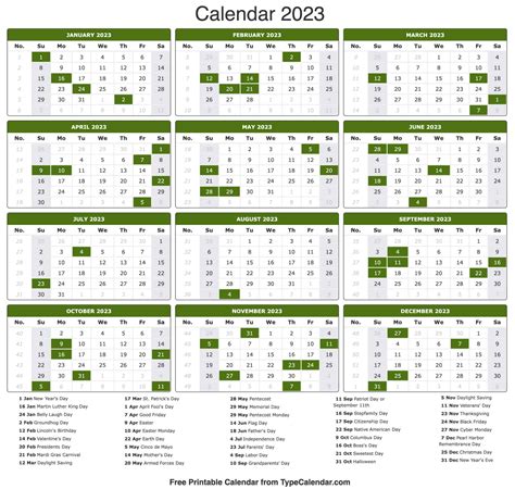 Free Download Printable Calendar 2023 With Us Federal Holidays One Page