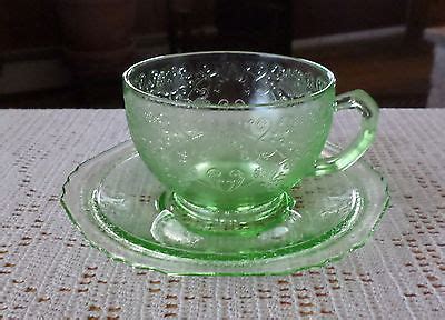 Vintage Hazel Atlas Green Depression Glass Florentine Cup And Saucer