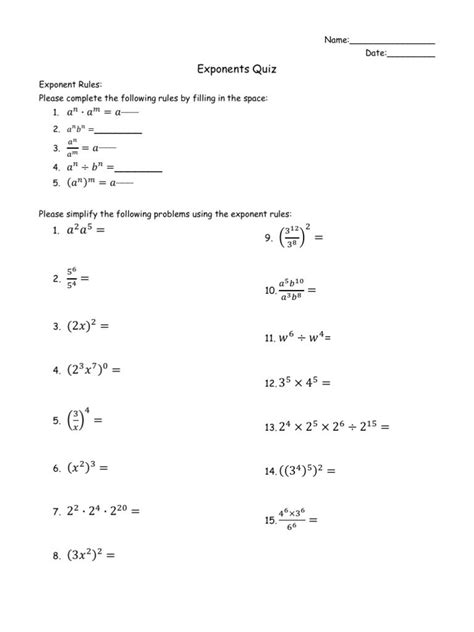 Exponents Worksheet 8th Grade