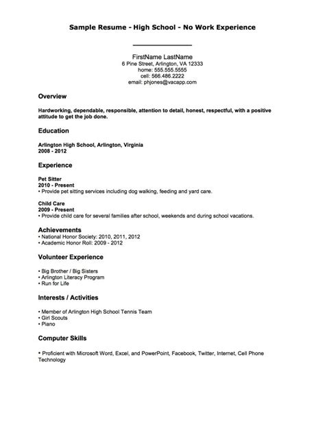 Student resume templates and job search guidelines. High School Student Resume With No Work Experience - task ...
