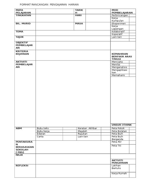 1 rancangan pengajaran slot / aktiviti prasekolah. Format Rancangan Pengajaran Harian 2017
